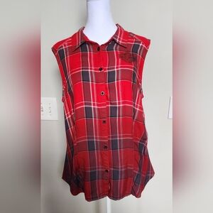 Harley Davidson Red Plaid Sleeveless Button-Up Tank Top